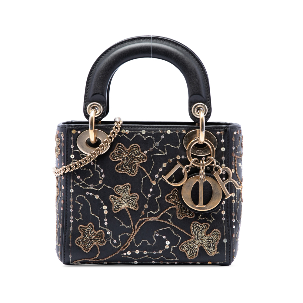 Pre-Loved Dior Mini Calfskin Embroidered Clovers Lady Dior